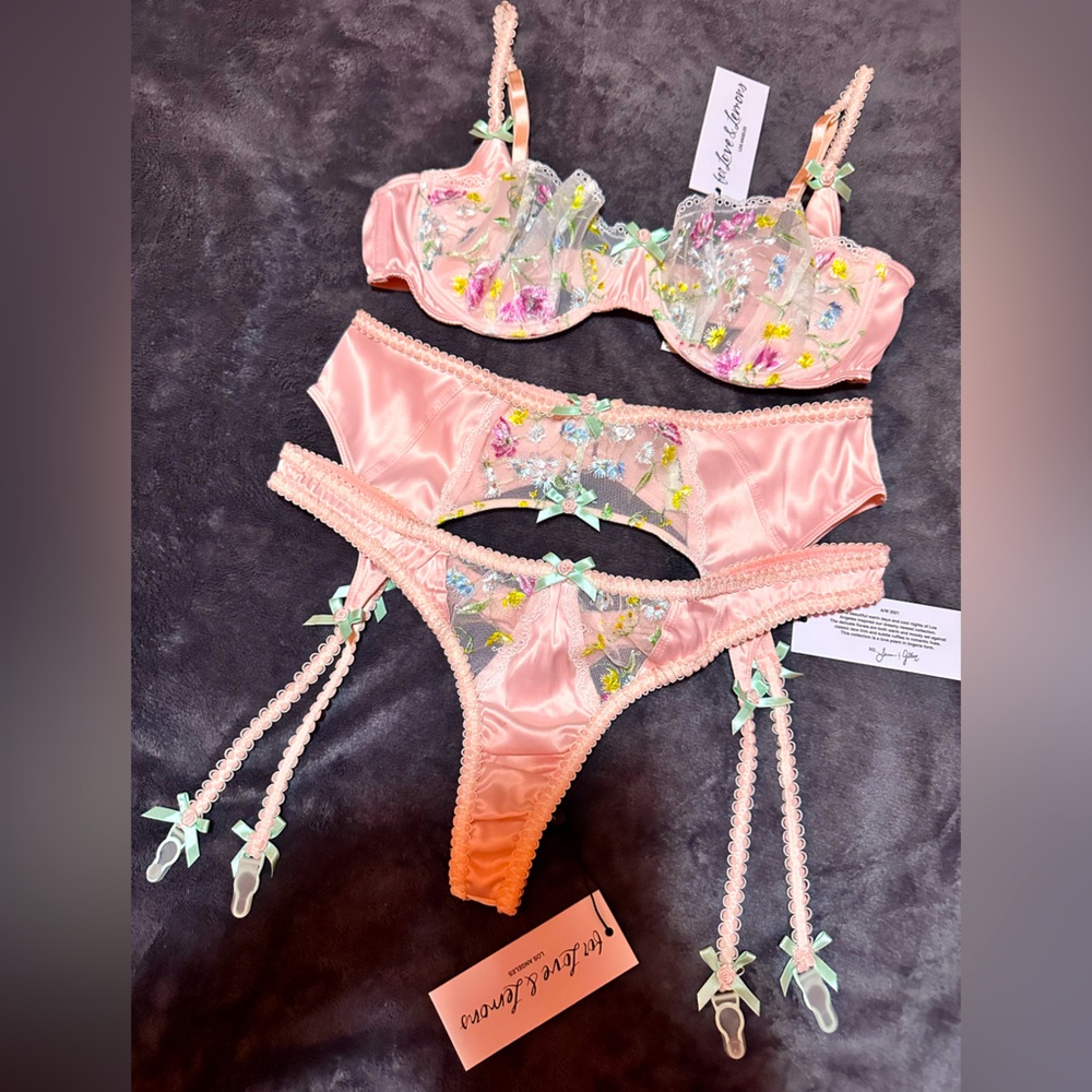 NWT For Love And Lemons 3pc Full Lingerie Set